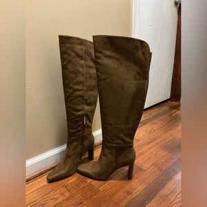 Brown Suede Knee-High Boots